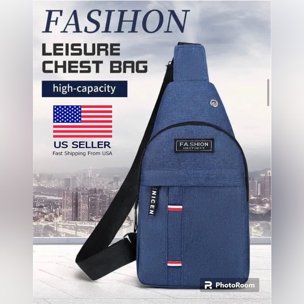 Men Blue Travel Chest Bag Waterproof Crossbody Bag Fashion Sling Satchel